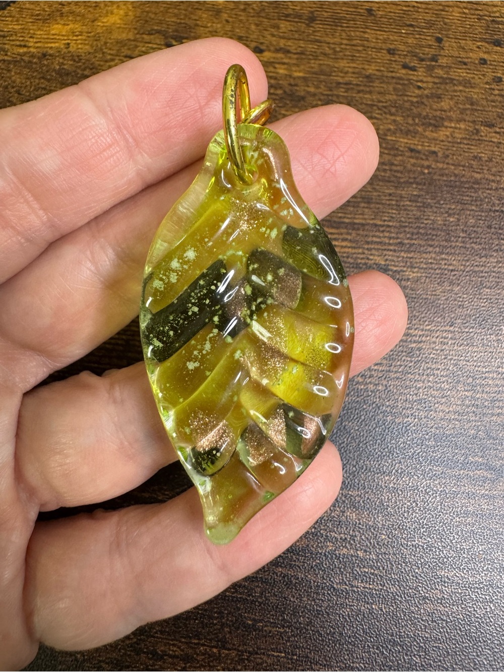 Handmade Yellow Glass Leaf Pendant Necklace - Fairy Goblin Core